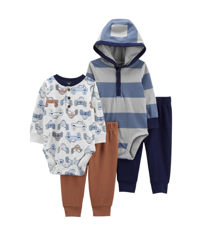 lot 12009 image: BABY- BOYS 3-6M 4 Piece Bodysuit Pant Set. Carters. Blue & Brown