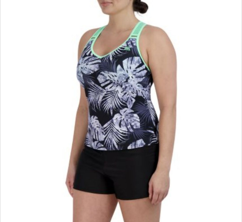 lot 51035 image: LADIES- XXL O-Ring Action Tankini Swimsuit. Edamame $94 msrp