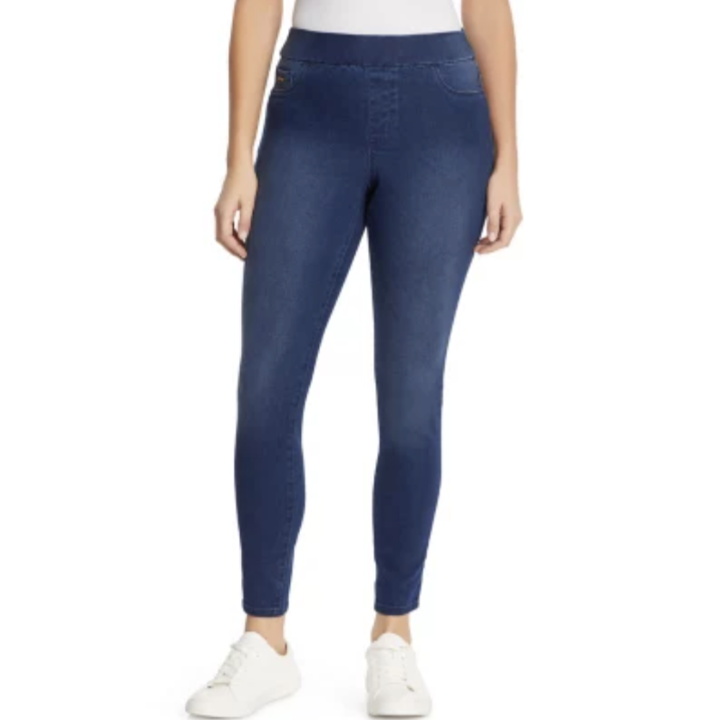 lot 51613 image: JEANS- WOMENS Size 6 NINE WEST HEIDI PULL ON SKINNY. NEDDA(Med-Dark Wash). msrp $59