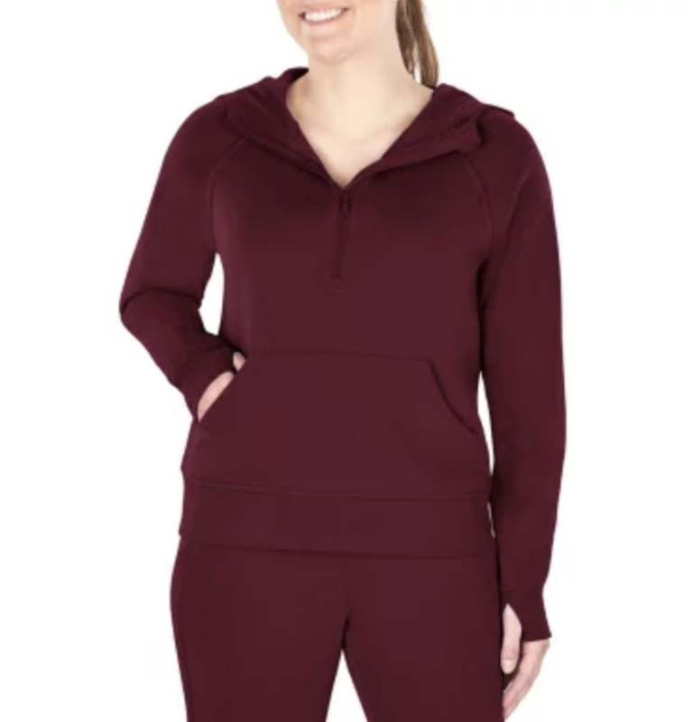 lot 52522 image: HOODIE- MM LADIES S. RIBBED HALF ZIP. BORDEAUX