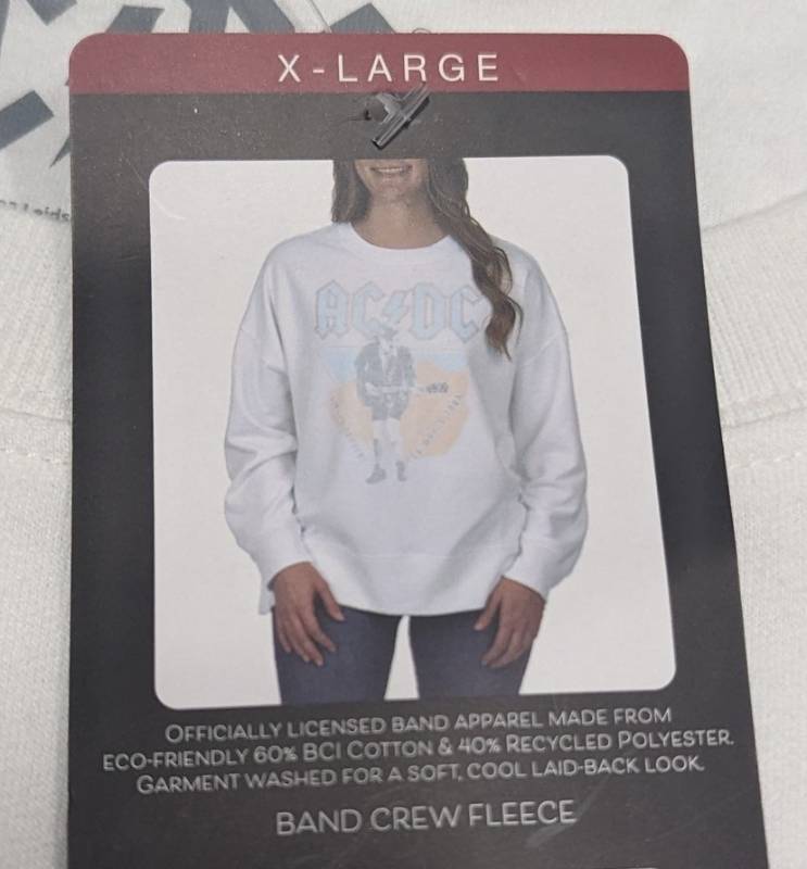 lot 52587 image: ADULT- XL Sweatshirt. ACDC Band Fleece Crew. White