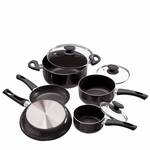 Ecolution Elements 8 Piece Nonstick Cookware Set, PFOA Free, Tempered Glass Steam Vented Lids, Grey
