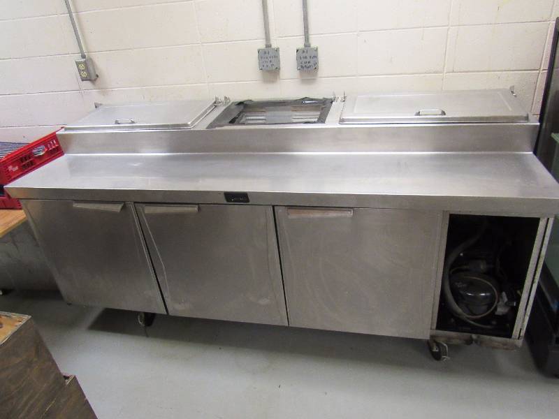 lot 1604 image: 86 Randall Custom Pizza Cut Table With (3) Door Refrigerated Base