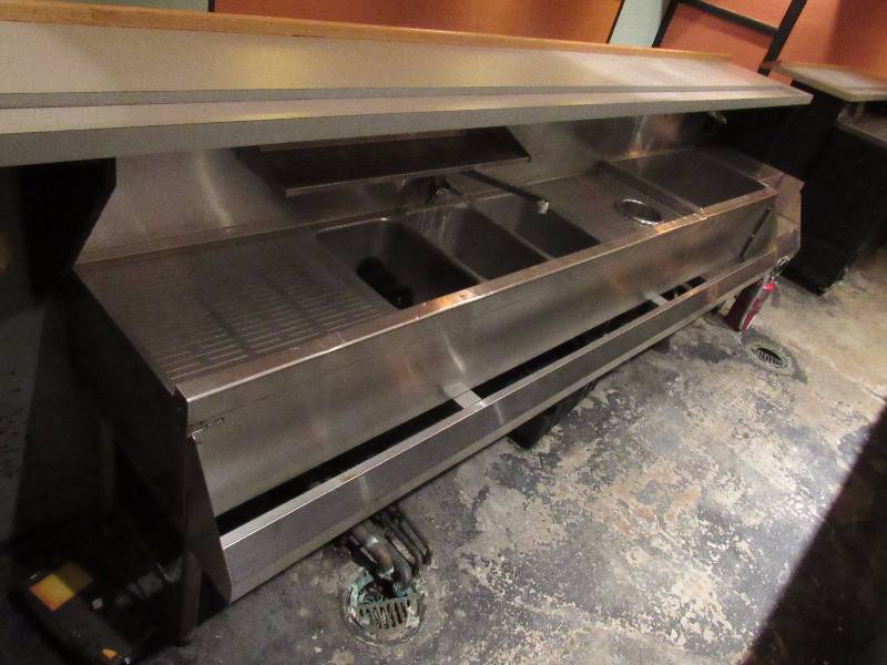 lot 1639 image: Bar Back (3) Compartment Sink With Ice Wells And Bar Rail