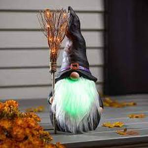 lot 536 image: 2pk 18.5 Gnome Halloween Decorations, Light up Brooms