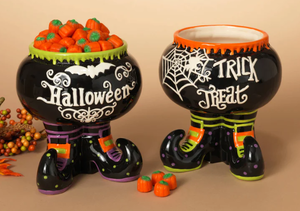 lot 539 image: 2pk Halloween Witches Cauldron Candy Bowls