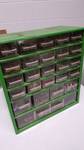 25 compartment small parts organizer cabinet and contents