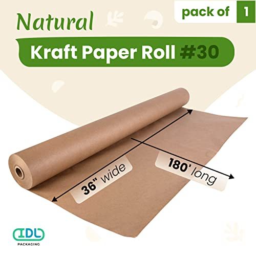 Idl Packaging 36 x 180 Feet (2160 Inches) Brown Kraft Paper Roll, 30 lbs (Pack of 1) - Quality Paper for Packing, Moving, Shipping, Crafts - 100%