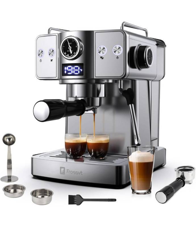  Frossvt Espresso Machine, 20 Bar Espresso Maker with Milk  Frother Steam Wand for Latte and Cappuccino, Stainless Steel Coffee machines  with 1.8L/60oz Water Tank for home, Sliver Coffee maker: Home 