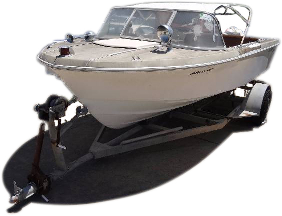 lot 1172 image: 18 Fiberglass Glastron Boat With 100HP Johnson Engine With Trailer