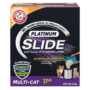 lot 2312 image: Arm Hammer Platinum SLIDE Easy Clean Clumping Litter Multi-Cat 37 lbs