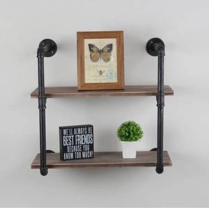 lot 2314 image: Industrial Pipe Shelving Wall Mounted, 24in Rustic Metal Floating Shelves