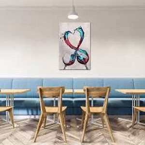 lot 5328 image: Modern Canvas Wall Art Romantic Turquoise Red Wine In Heart