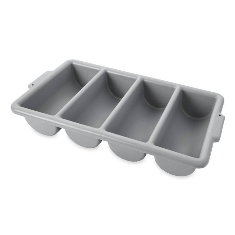 lot 1231 image: Lot of 4 Rubbermaid Commercial FG336200GRAY 4-Compartment Cutlery Bin, Gray