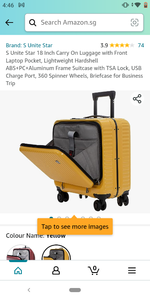 lot 52070 image: S Unite Star 18 Inch Carry On Luggage with Front Laptop Pocket, Lightweight Hardshell ABSPCAluminum Frame Suitcase with TSA Lock, USB Charge Port, 360 Spinner Wheels, Yellow
