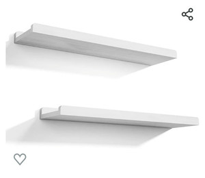 lot 52084 image: Love-KANKEI Floating Shelves Wall Mounted Set of 2, 23.6 Inch Wood Storage Wall Shelves for Bedroom Living Room Bathroom Kitchen Office and More White