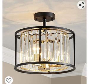 lot 52091 image: AGV LIGHTING CL005BB K9 Crystal Semi Flush Mount Ceiling Light Fixture, Modern Design, E12 Base 3-Lights, D13 x H15, Copper & Matte Black Finish Metal Frame