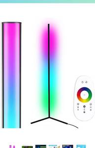 lot 52102 image: TACAHE Corner Floor Lamp - RGB Color Changing Mood Light, Dimmable LED with Remote, 56 20W - Black