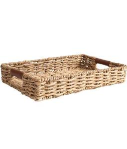 lot 52103 image: Large Decorative Rattan Woven Serving Tray  Leather Handles 20x12��, Tan