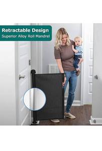 lot 52104 image: YOOFOR Retractable Baby Gate, Extra Wide Safety Kids or Pets Gate, Mesh Safety (Black, 33x55)