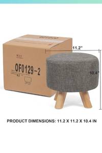 lot 52112 image: Asense Round Ottoman Foot Rest Stool Linen Fabric Padded Seat Pouf Ottoman with Non-Skid Wooden Legs
