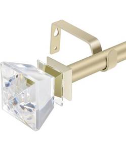 lot 52116 image: DAINTIER 34 inch Single Window Curtain Rod with Diamond Acrylic Finial, 36-66 inch, Champagne Gold