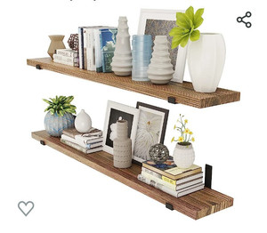 lot 52126 image: Wallniture Toledo 60 x 6 Rustic Floating Shelves for Living Room, Wall Shelves for Bedroom Decor, Wall Mounted Shelves for Office, Kitchen Wall Shelf, Bookshelf for Wall, Wood Shelf Set of 2, Burnt