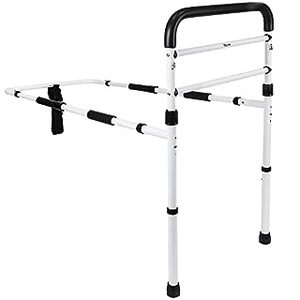 lot 52128 image: Vaunn Medical Adjustable Bed Assist Rail Handle and Hand Guard Grab Bar, Bedside Safety and Stability (Tool-Free Assembly), WhiteBlack
