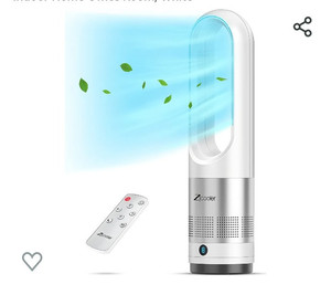 lot 52136 image: ZICOOLER Tower Fan for Bedroom, 22 Inch Bladeless Fan, 80° Oscillating Fan with Remote, 8 Speeds, 9H Timer, Quiet Desk Cooling Fan, Standing Floor Fans for Indoor Home Office Room, White