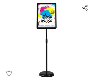 lot 52139 image: HUAZI Adjustable Sign Holder Standing Floor Sign Stand for 8.5x11 inches, Both Vertical &amp Horizontal View Displayed, Snap-Open Frame with Safety Corner for School Church Business Show, Black