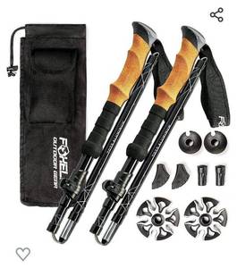 lot 52144 image: Foxelli Folding Trekking Poles 2-pc Ultra Compact Hiking Poles for Men &amp Women, Lightweight Strong Aluminum 7075 Collapsible Foldable Walking Sticks with Flip Locks, 4 Season All Terrain Accessories