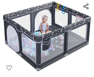 lot 52151 image: ANGELBLISS Baby Playpen, Large Baby Playard, Play Pens for Babies and Toddlers with Gate, Indoor &amp Outdoor Play Area for Infants, Kids Safety Play Yard with Star Print (Dark Grey, 50 x 50)