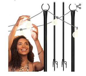 lot 52175 image: Holiday Styling String Light Poles for Outdoor String Lights - Metal Light Pole wHooks for Outdoor String Lighting - Patio Light Accessories Ideal for Backyard, Weddings, and Parties