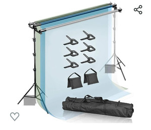 lot 52177 image: Julius Studio Triple 10 ft. x 9.8 ft. (W x H) Multi Layer Heavy Duty Backdrop Stand Double Photo Background Support, New Metal Cap Design, Upgraded Sturdy Structure, Spring Clamps, Sand Bags, JSAG596