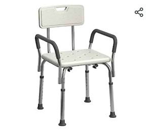 lot 52190 image: Medline Shower Chair Seat with Padded Armrests and Back Heavy Duty Shower Chair for Bathtub Slip Resistant Shower Seat with Adjustable Height Shower Chair for Inside Shower with 350 lb Capacity