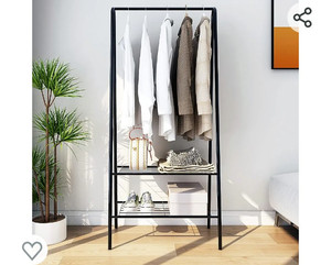 lot 52193 image: Jecpuo Clothes Rack with Shelves Heavy Duty Metal Garment Rack for Bedroom Clothing Rack (Black)