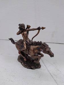 lot 52197 image: Pacific Giftware Native Indian Warrior On Horse, Cold Cast Bronze Collectible