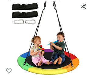 lot 52217 image: TURFEE 40 Rainbow Saucer Tree Swing for Kids, Waterproof Swing Seat with 2 Tree Hanging Straps for Playground Backyard Outdoor Activity