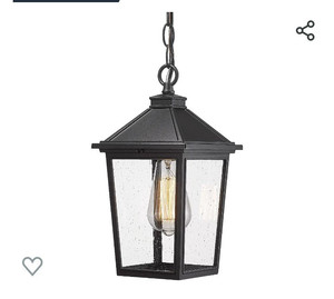 lot 52218 image: Outdoor Pendant Lights, HWH Farmhouse Exterior Hanging Porch Light, Outside Hanging Lantern with Height Adjustable Chain, Matte Black Finish with Seeded Glass, 5HX64H BK