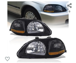 lot 52297 image: AJP Distributors Jdm Upgrade Front Driving Clear Lens Black Housing Amber Side Reflector Headlights, Replacement For Honda Civic 1996 1997 1998 96 97 98, Feberg HDCV96.0