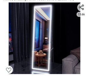 lot 52298 image: Lvzory Full Length Floor Mirror with Dimming Lights, 63 x 16, (The Mirror is Shattered All Other Functions Work as They Should)