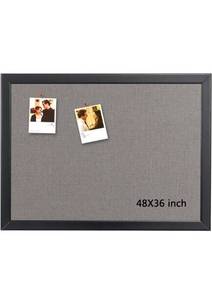 lot 52301 image: Bulletin Board 36 x 48 Inch, 100% Wood Framed Canvas Cork Board with Grey Fabric, Retail $95.99
