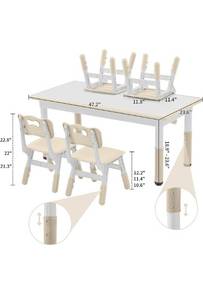 lot 52310 image: DOREROOM Toddler Table and Chairs Set for 4, 49L x 25W Kids Study Table and Chair Set, Burlywood, Retail $179.99