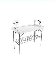 lot 52312 image: Avocahom Folding Fish Cleaning Table Portable Camping Sink Table, Grey, (48 x 26.4 x 3.7) Retail $144.99