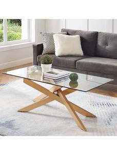 lot 52322 image: Rectangle Modern Coffee Table, Tempered Glass Top and Metal Tubular Leg, 47.3 Lx23.6 W x 18.1 H, Gold