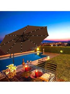 lot 52328 image: Love Story 10ft Solar LED Offset Patio Umbrella, Brown