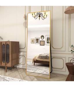 lot 52329 image: Full Length Floor Mirror, Gold and Black, 60H x 18W, (Unknown Brand)