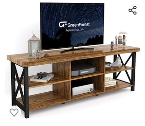 lot 52334 image: GreenForest TV Stand for TV up to 65 inches Entertainment Center with 6 Storage Cabinet for Living Room, 55 inch Television Stands Console Table, Walnut, Used