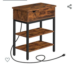 lot 52350 image: ALLOSWELL Side Table with Charging Station, Narrow Flip Top End Table with USB Ports and Outlets, Nightstand with Storage, Sofa Table for Living Room, Bedroom, Easy Assembly, Rustic Brown