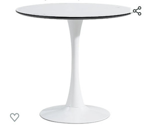 lot 52358 image: 31.5 Modern Round Dining Table with Pedestal Base in Tulip Design, Mid-Century Leisure Table for Living Room Kitchen &amp Dining Room (Antique White) MISSING Leg